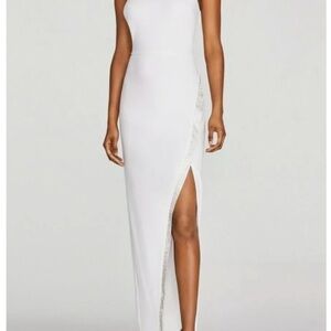 BCX White Halter Gown with Slit for Weddings
